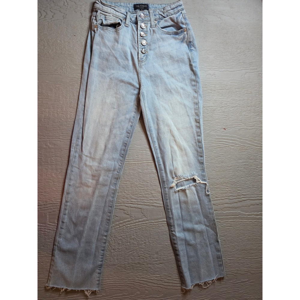 Juicy Couture Women Light Wash High Rise Distressed Straight Leg Jeans Size 25
